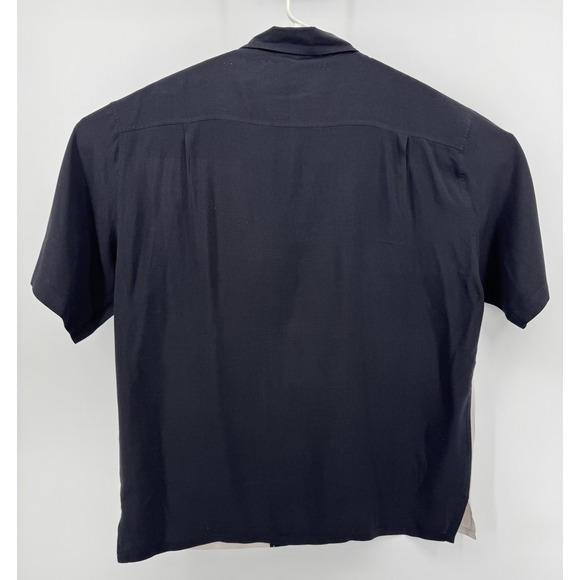 Axist Men's Short Sleeve Button Down Dress Shirt Black & Ivory 100% Silk Size XL - Picture 2 of 11